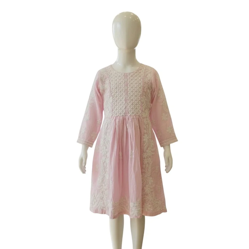 VTG Girls‎ Pink Cotton White Floral Embroidered Dress XL 14/16 Cottagecore Indie